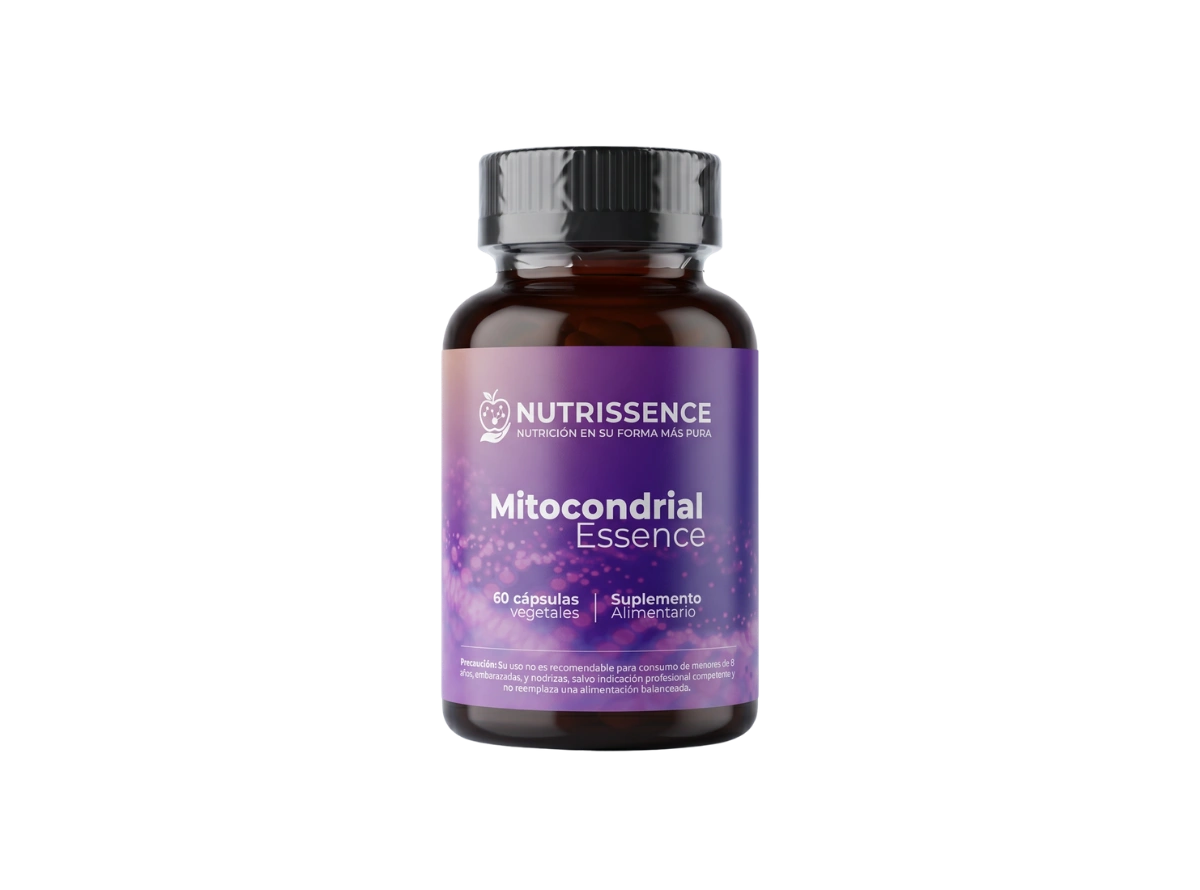 Frasco de Mitocondrial Essence de Nutrissence para soporte de energía celular y función mitocondrial.